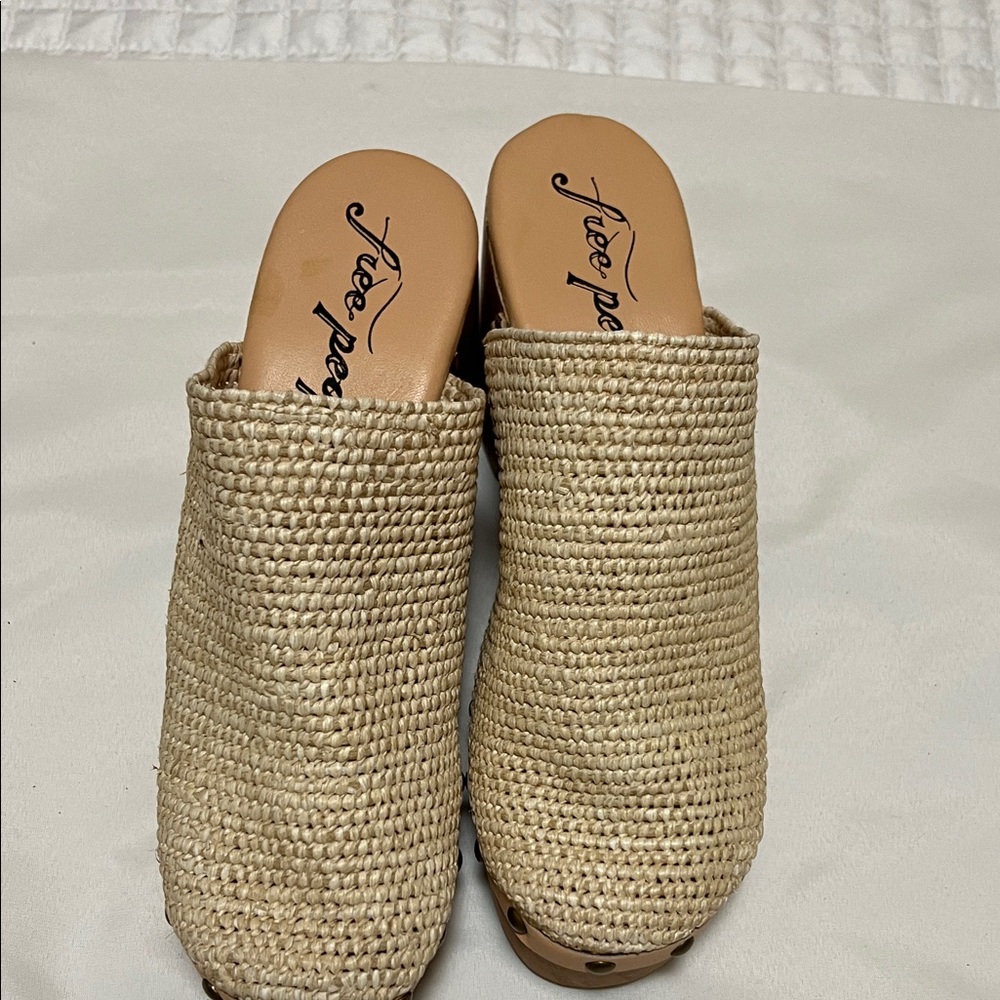 Free People Beige Woven Mules